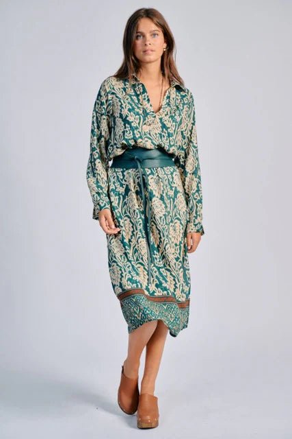 Shop Riga Print Dress | Peacock Green - Lauren Vidal Paris