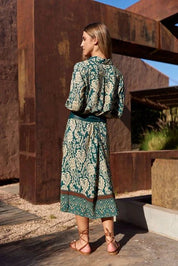 Shop Riga Print Dress | Peacock Green - Lauren Vidal Paris