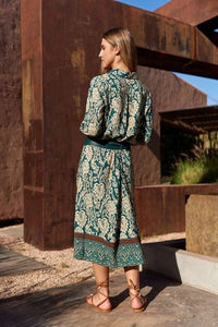 Shop Riga Print Dress | Peacock Green - Lauren Vidal Paris