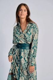 Shop Riga Print Dress | Peacock Green - Lauren Vidal Paris