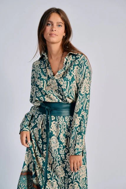 Shop Riga Print Dress | Peacock Green - Lauren Vidal Paris