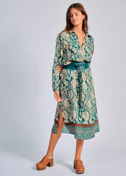 Shop Riga Print Dress | Peacock Green - Lauren Vidal Paris