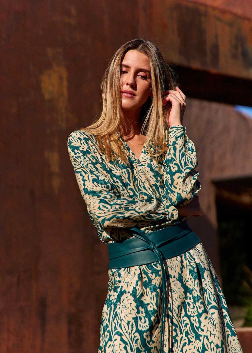 Shop Riga Print Dress | Peacock Green - Lauren Vidal Paris