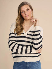 Shop Rora Stripe Knit | Ecru/Navy - Mos Mosh