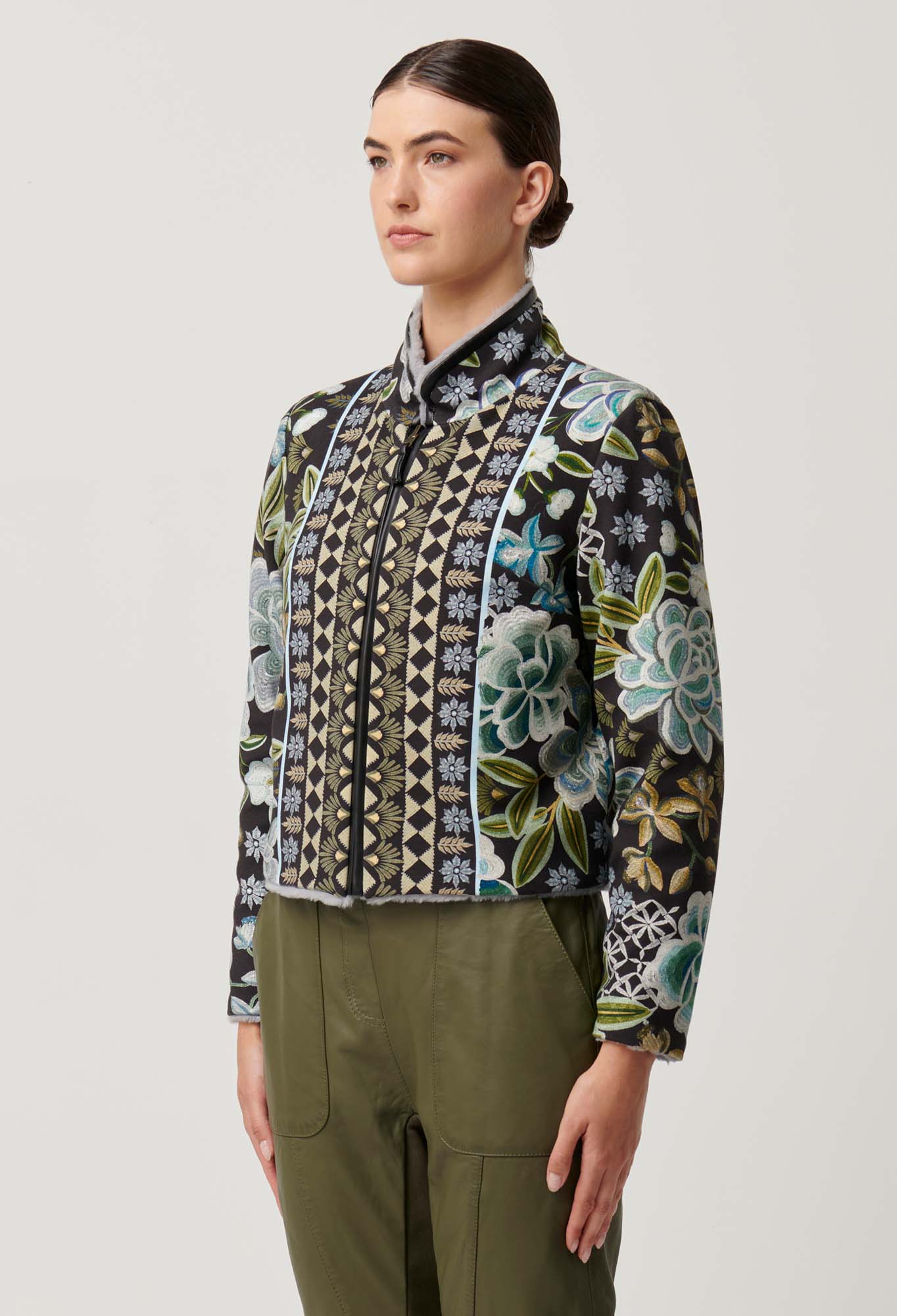 Shop Rylie Reversible Print & Faux Fur Jacket in Dahlia fields - OnceWas