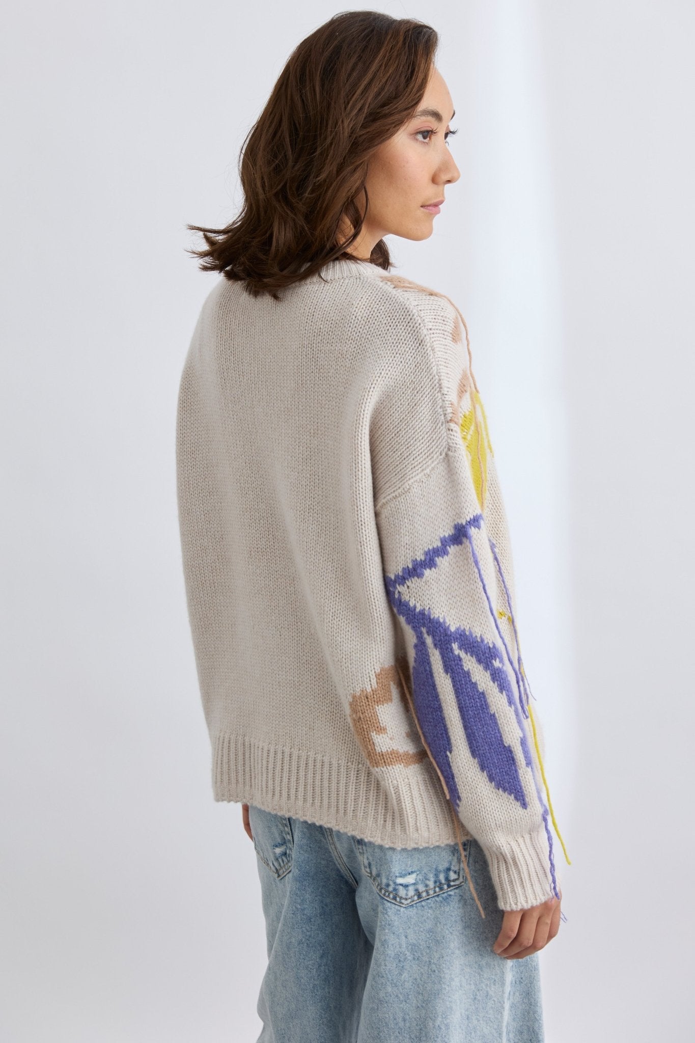 Shop Sabine Jacquard Atrisan Spun Crew | Alabaster/Multi - Mia Fratino