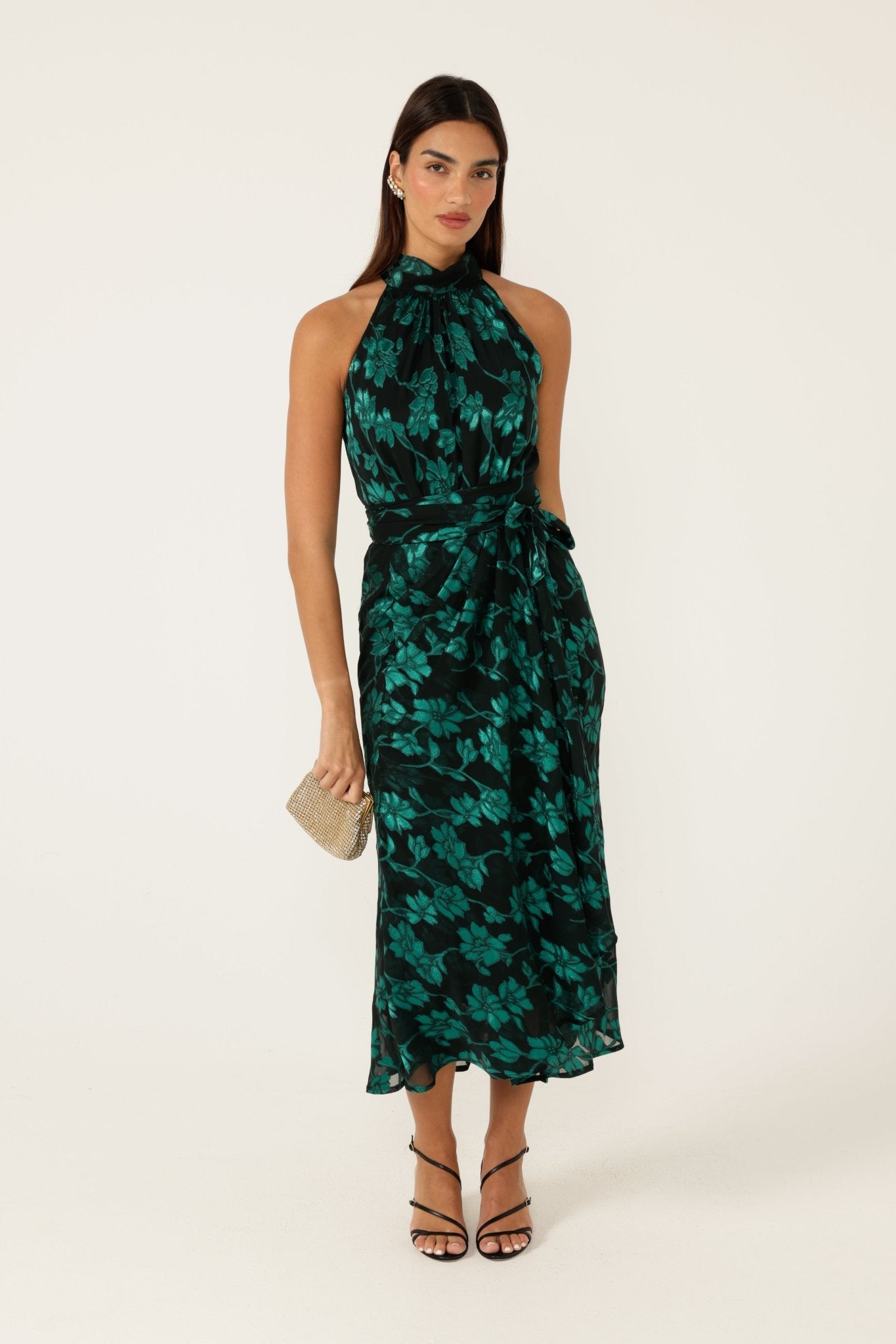 Shop Sacha Drake Aveline Midi Dress Emerald Black - SACHA DRAKE
