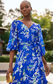 Shop Sacha Drake Elspeth Wrap Dress Sapphire Floral - SACHA DRAKE