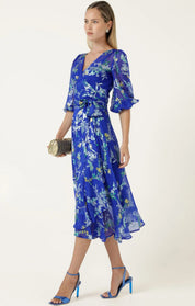 Shop Sacha Drake Elspeth Wrap Dress Sapphire Floral - SACHA DRAKE