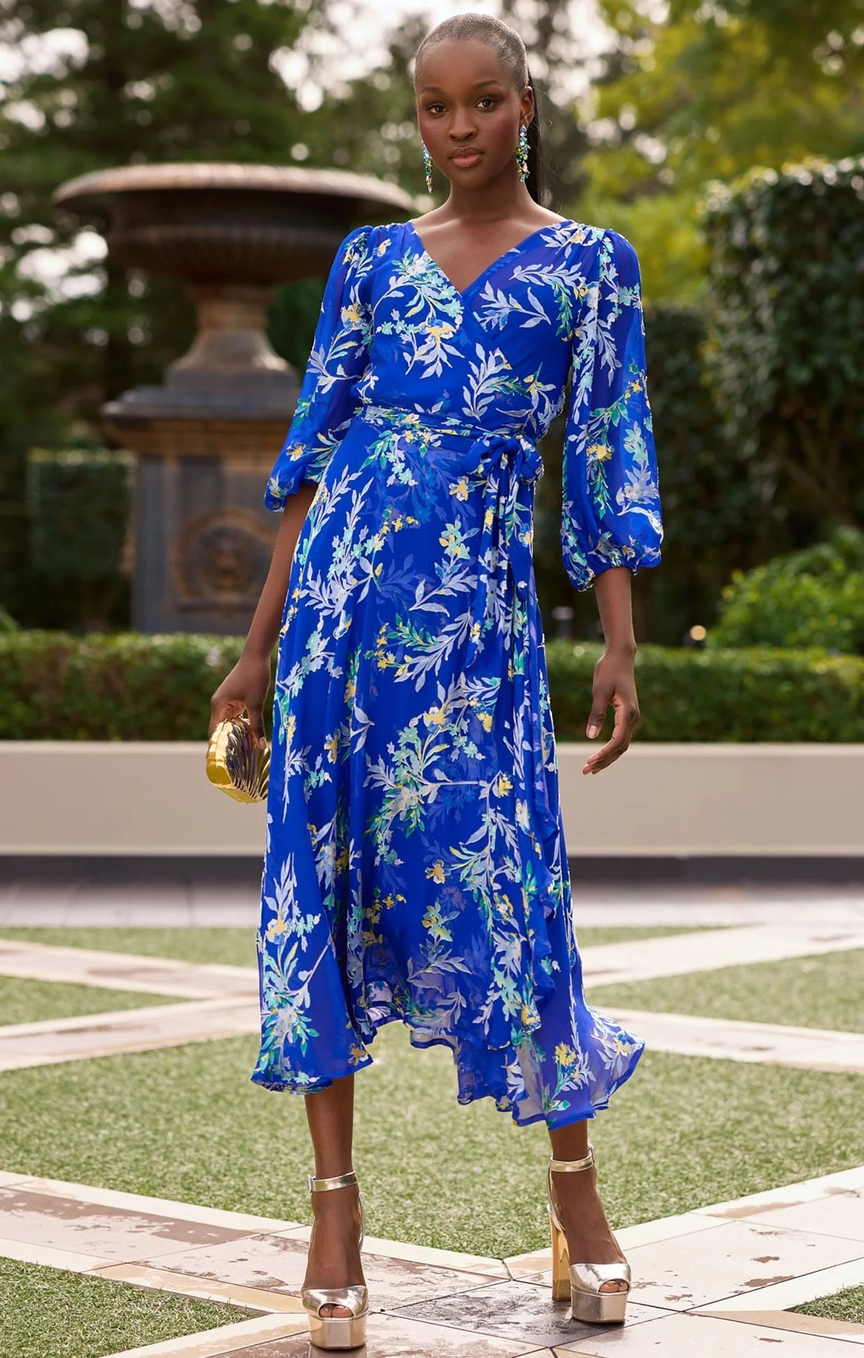 Shop Sacha Drake Elspeth Wrap Dress Sapphire Floral - SACHA DRAKE