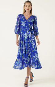 Shop Sacha Drake Elspeth Wrap Dress Sapphire Floral - SACHA DRAKE