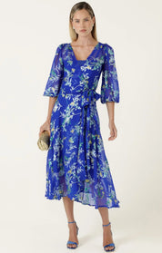 Shop Sacha Drake Elspeth Wrap Dress Sapphire Floral - SACHA DRAKE