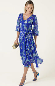 Shop Sacha Drake Elspeth Wrap Dress Sapphire Floral - SACHA DRAKE