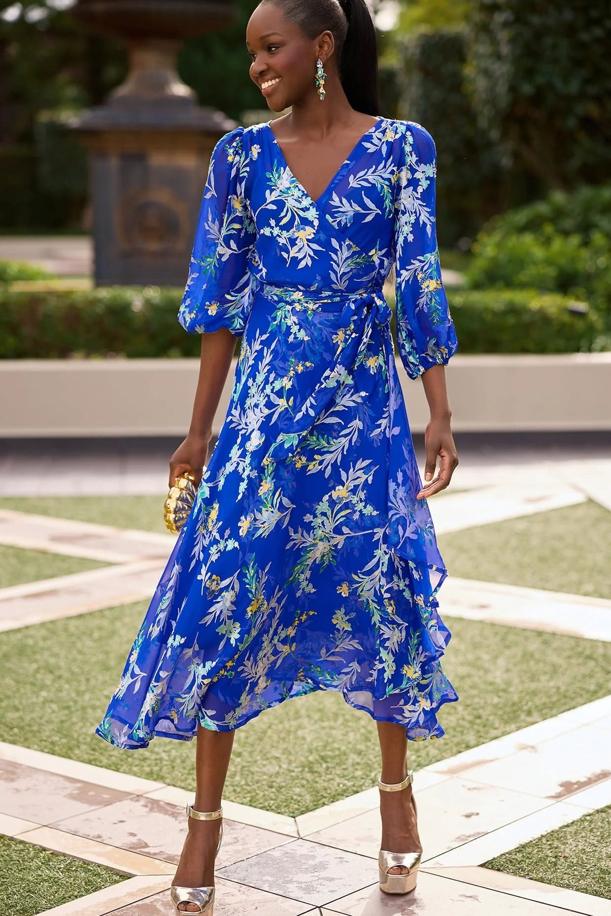 Shop Sacha Drake Elspeth Wrap Dress Sapphire Floral - SACHA DRAKE