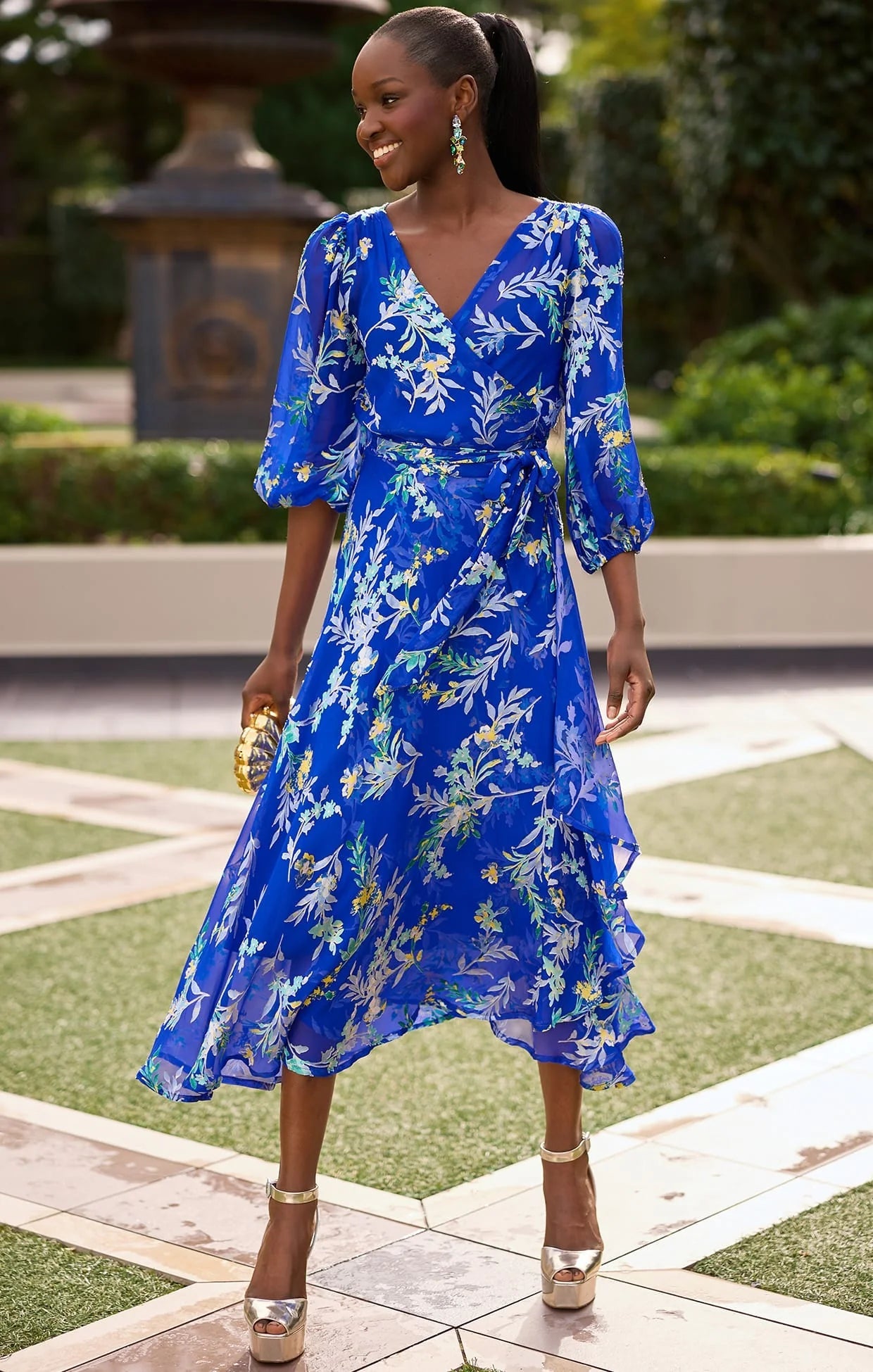 Shop Sacha Drake Elspeth Wrap Dress Sapphire Floral - SACHA DRAKE