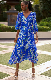 Shop Sacha Drake Elspeth Wrap Dress Sapphire Floral - SACHA DRAKE