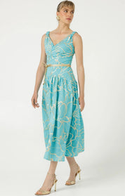 Shop Sacha Drake Ithaca Cotton Midi Faux Wrap Dress Aqua Gold - SACHA DRAKE