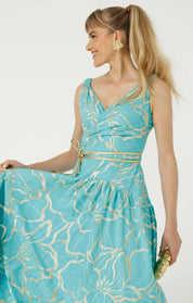 Shop Sacha Drake Ithaca Cotton Midi Faux Wrap Dress Aqua Gold - SACHA DRAKE