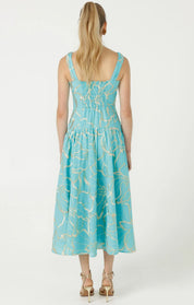 Shop Sacha Drake Ithaca Cotton Midi Faux Wrap Dress Aqua Gold - SACHA DRAKE