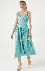 Shop Sacha Drake Ithaca Cotton Midi Faux Wrap Dress Aqua Gold - SACHA DRAKE