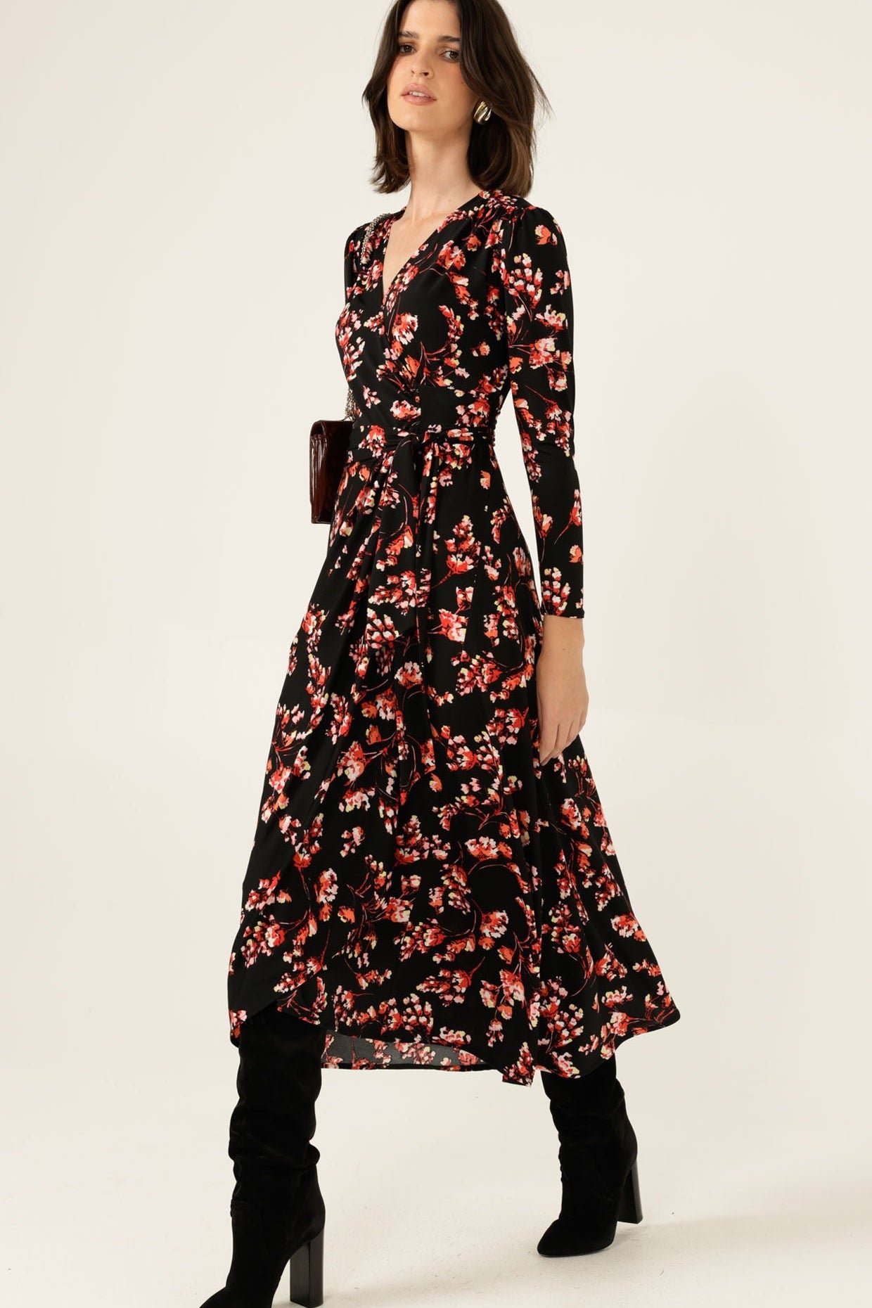 Shop Sacha Drake Reed Wrap Dress, Black - Pink Floral - SACHA DRAKE