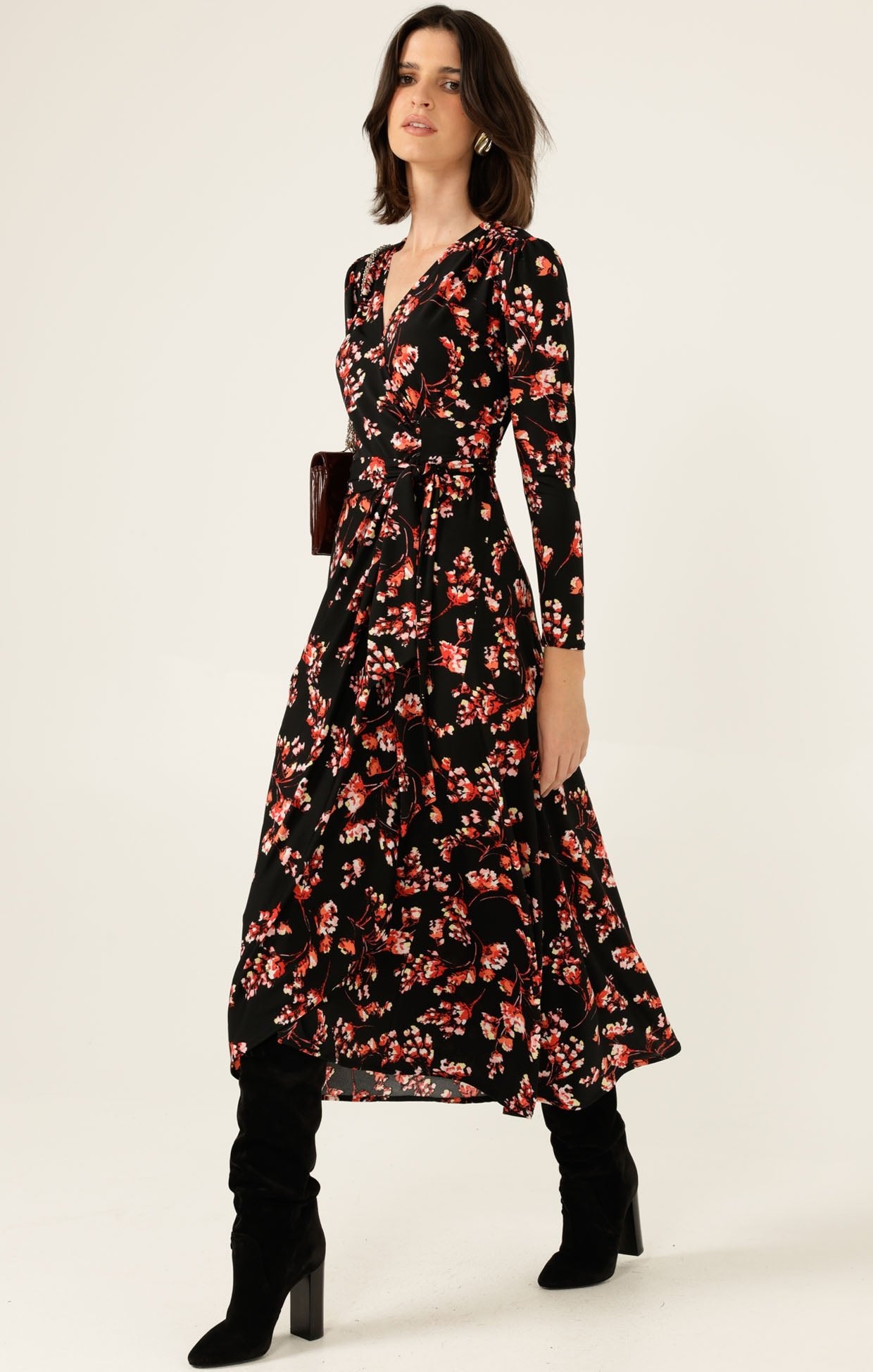 Shop Sacha Drake Reed Wrap Dress, Black - Pink Floral - SACHA DRAKE