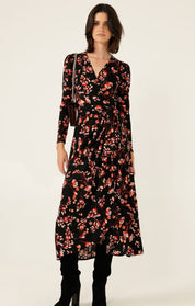 Shop Sacha Drake Reed Wrap Dress, Black - Pink Floral - SACHA DRAKE