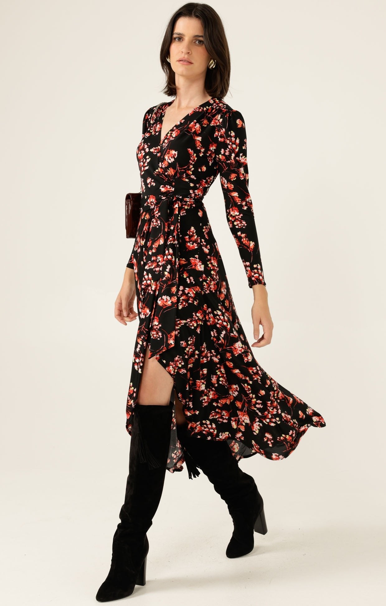 Shop Sacha Drake Reed Wrap Dress, Black - Pink Floral - SACHA DRAKE