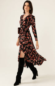 Shop Sacha Drake Reed Wrap Dress, Black - Pink Floral - SACHA DRAKE