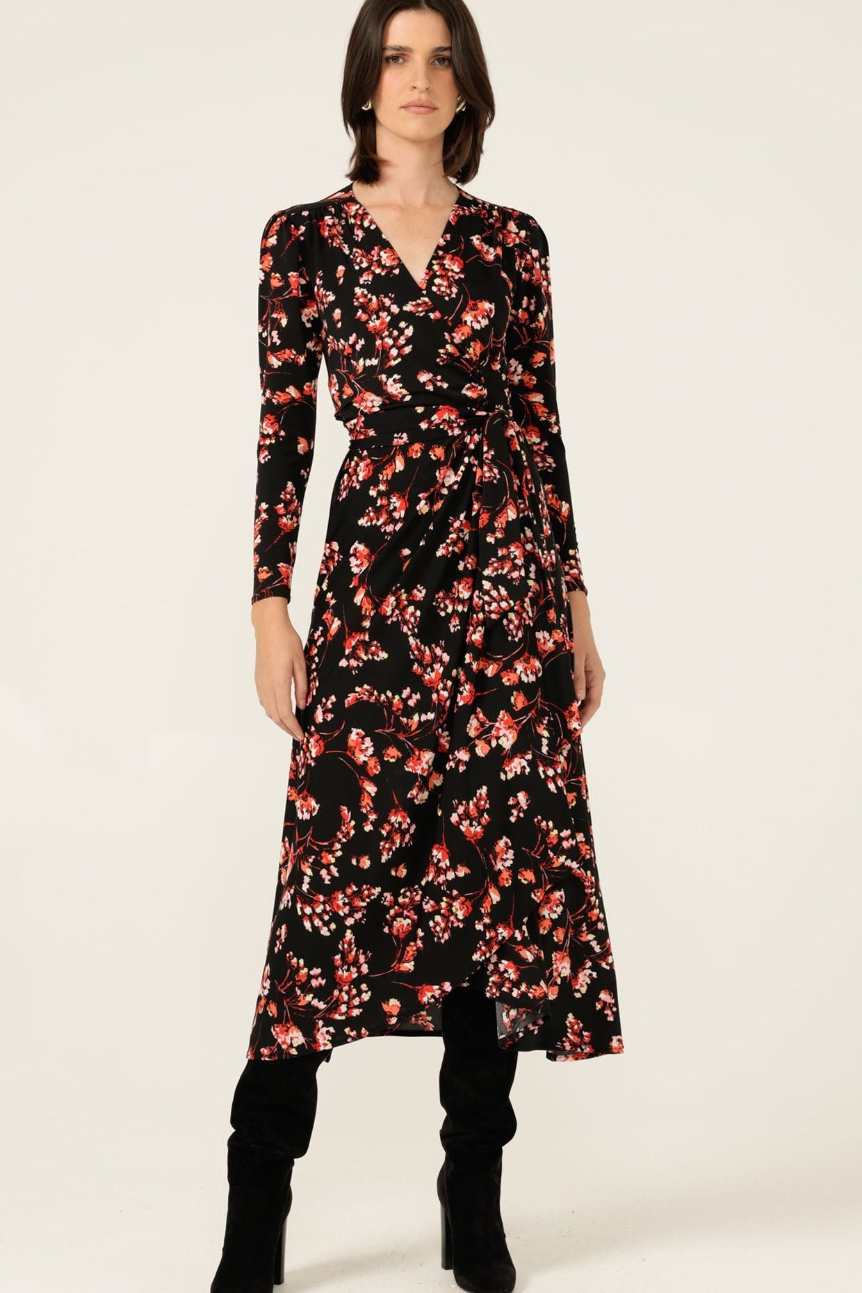 Shop Sacha Drake Reed Wrap Dress, Black - Pink Floral - SACHA DRAKE