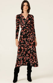 Shop Sacha Drake Reed Wrap Dress, Black - Pink Floral - SACHA DRAKE