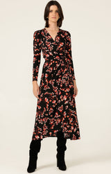 Sacha Drake Reed Wrap Dress, Black-Pink Floral