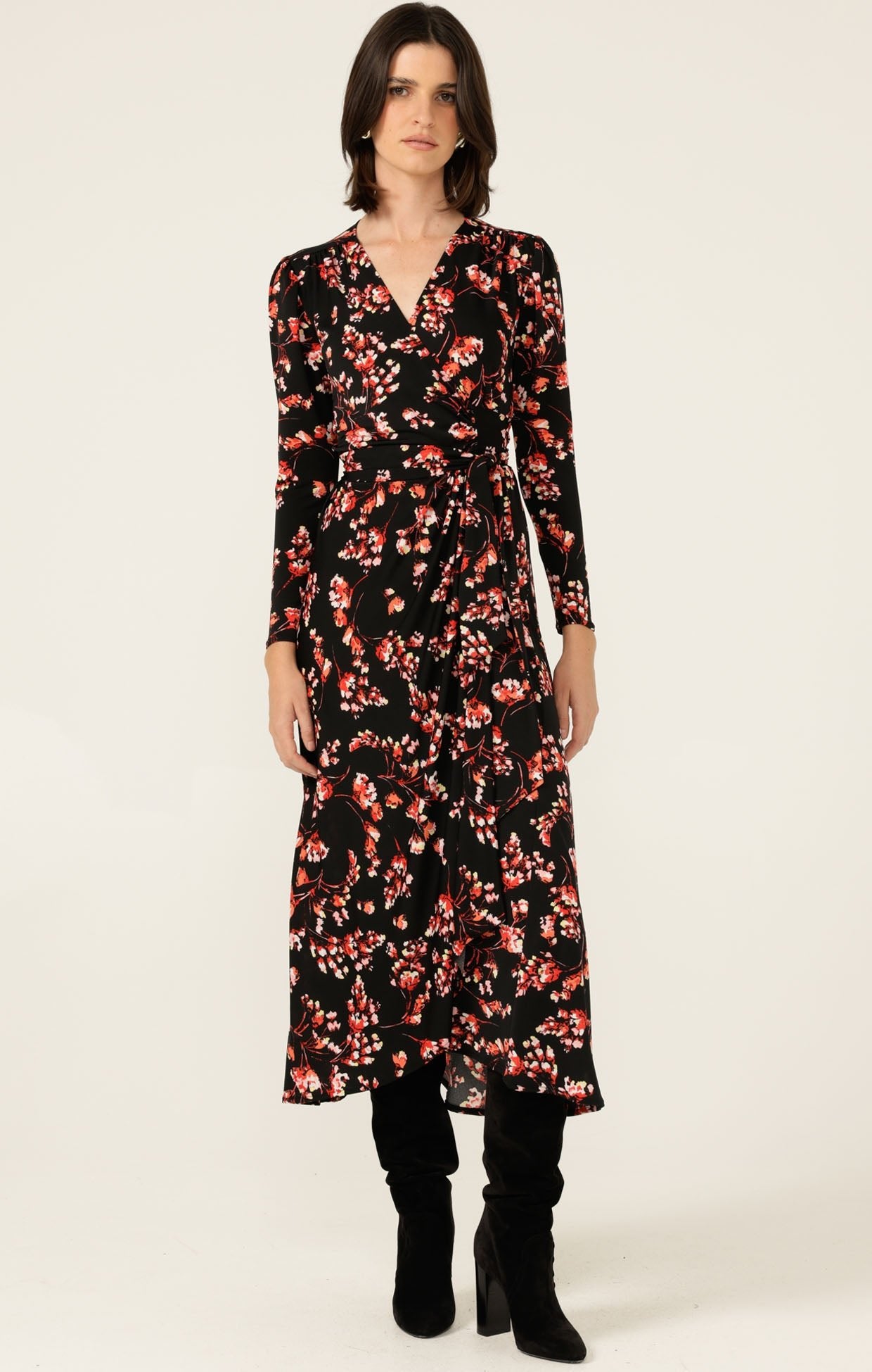 Shop Sacha Drake Reed Wrap Dress, Black - Pink Floral - SACHA DRAKE
