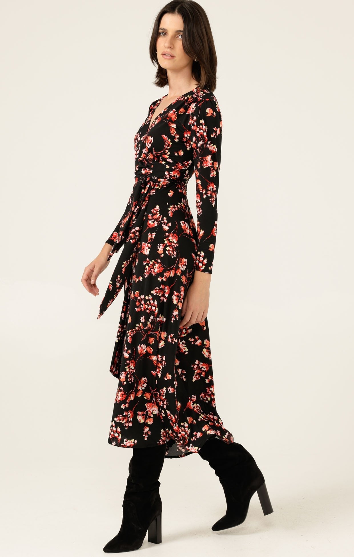 Shop Sacha Drake Reed Wrap Dress, Black - Pink Floral - SACHA DRAKE