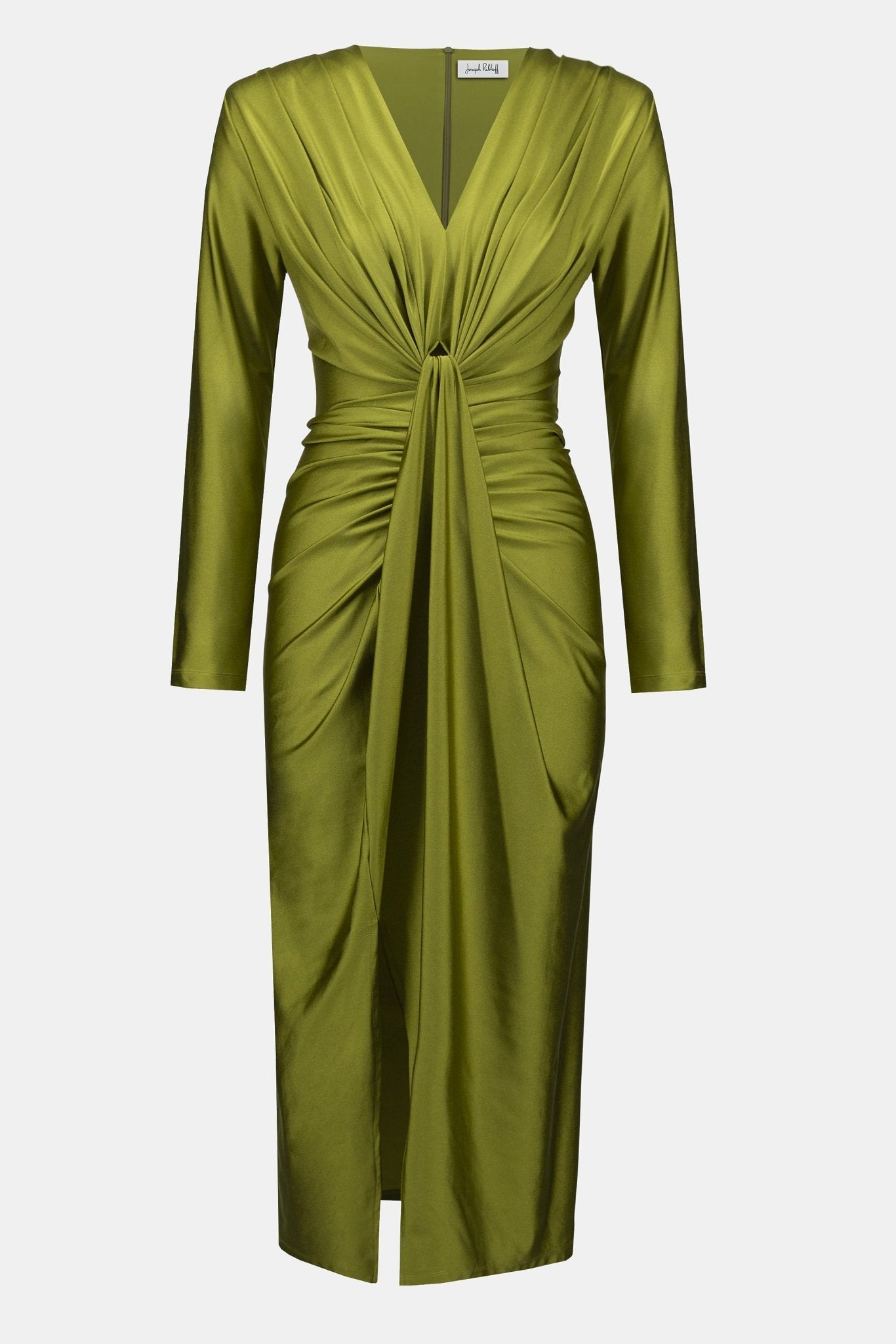 Shop Satin Effect Knit Draped V - Neck Sheath Dress 253714 - Joseph Ribkoff
