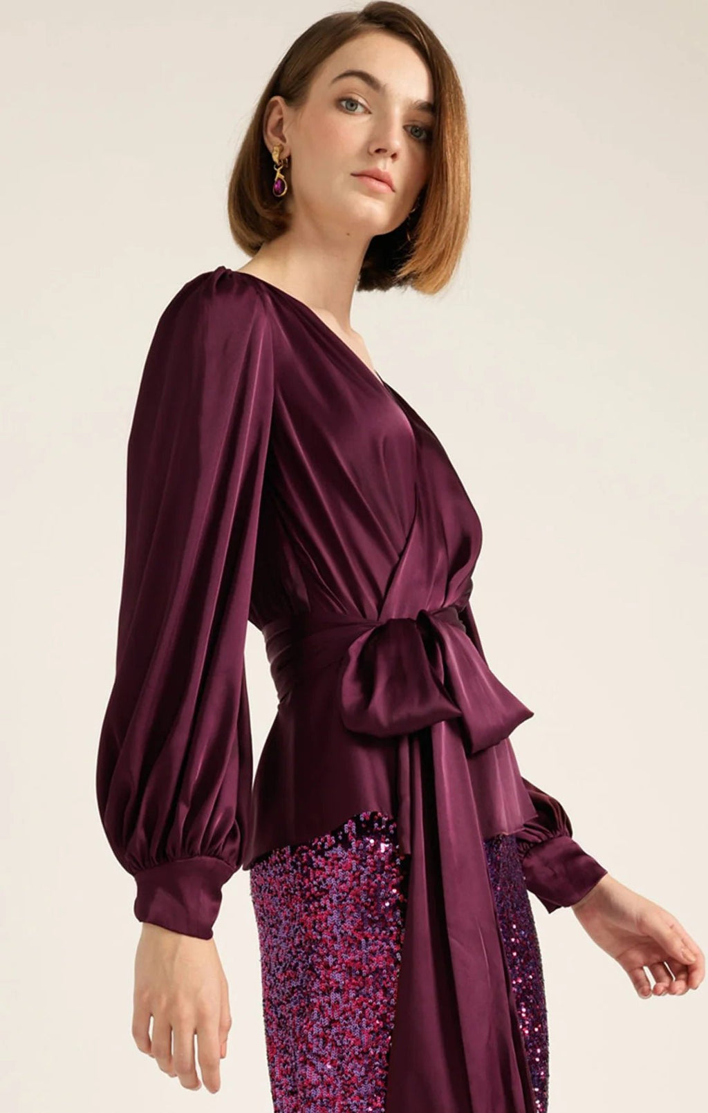 Shop Satin Faux Wrap Top - Sacha Drake