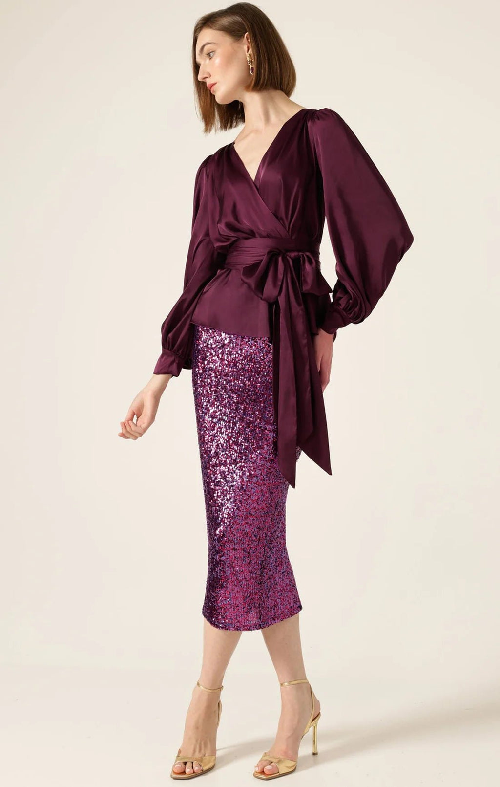 Shop Satin Faux Wrap Top - Sacha Drake