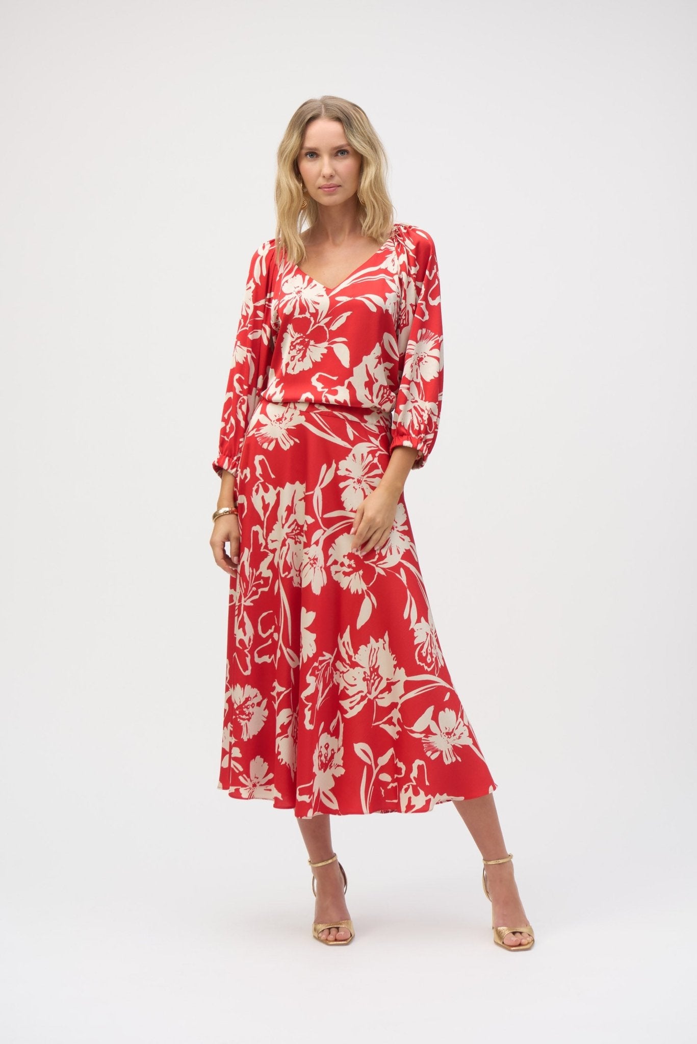 Shop Satin Floral Print A - Line Skirt - Joseph Ribkoff