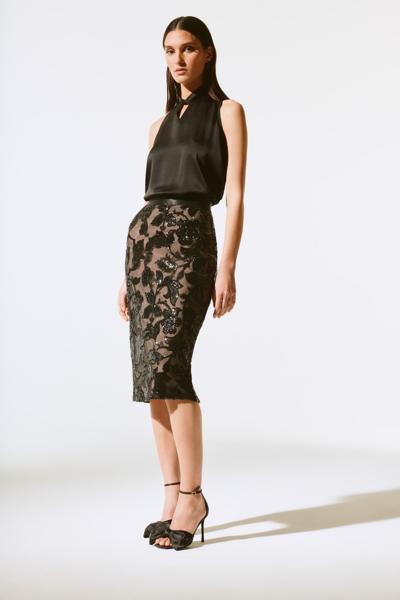 Shop Satin Sleeveless Keyhole Top Style 243792 | Black - JOSEPH RIBKOFF