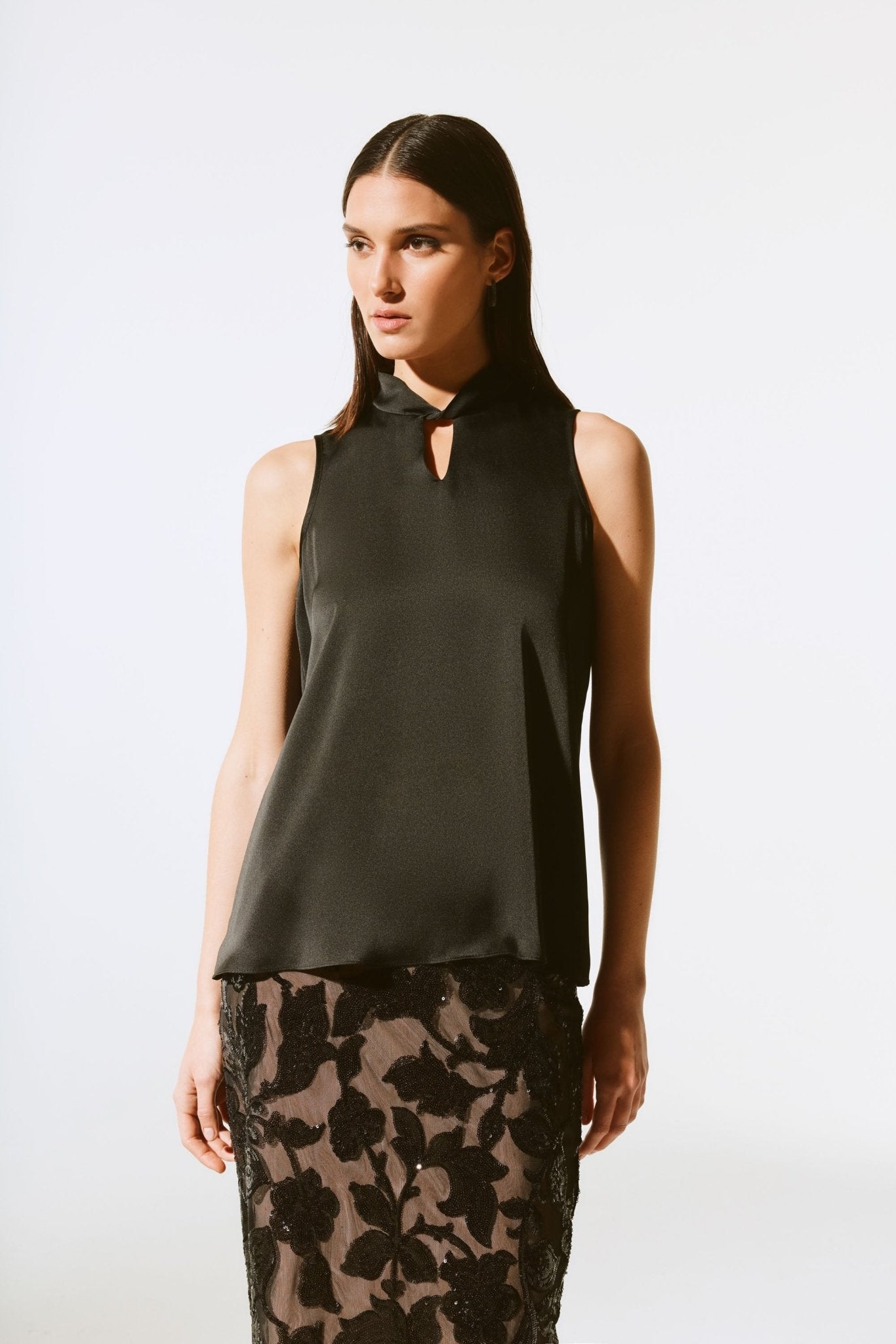 Shop Satin Sleeveless Keyhole Top Style 243792 | Black - JOSEPH RIBKOFF