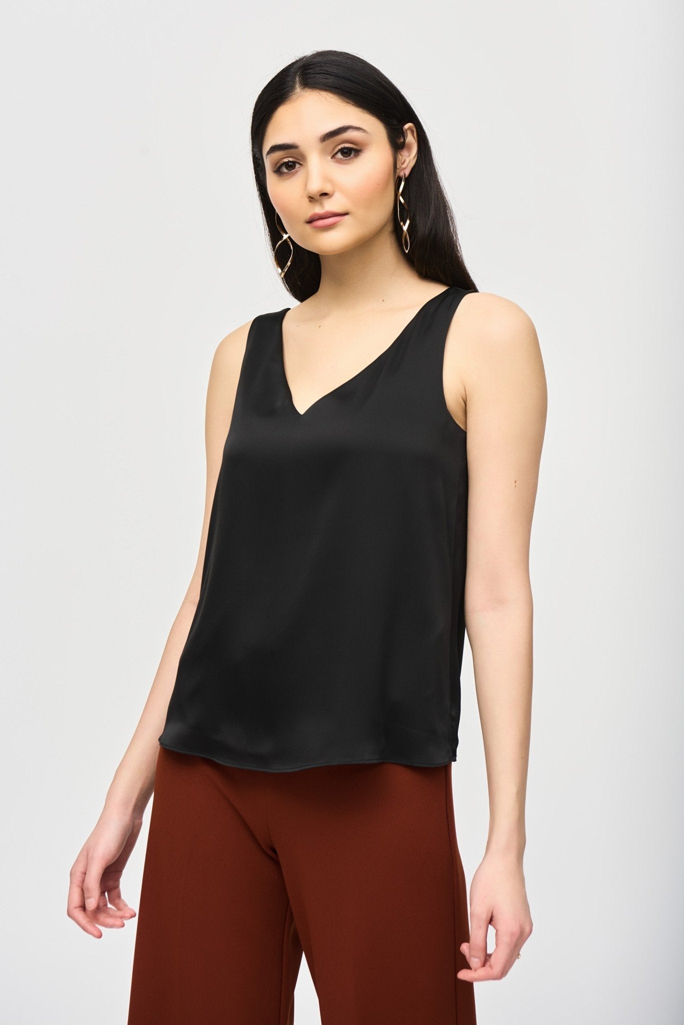 Shop Satin Straight Sleeveless Top Style 243110 | Black - JOSEPH RIBKOFF