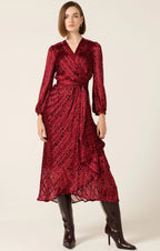 Shop Savoir Midi Wrap Dress in Red Black - Sacha Drake