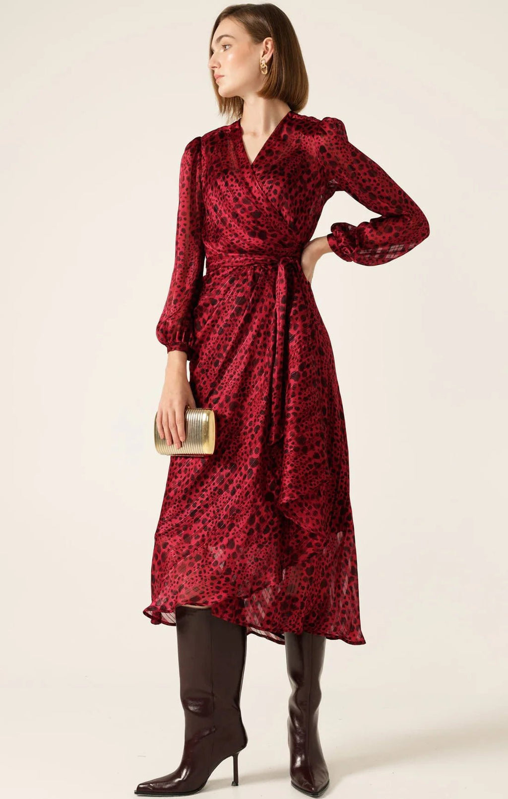 Shop Savoir Midi Wrap Dress in Red Black - Sacha Drake
