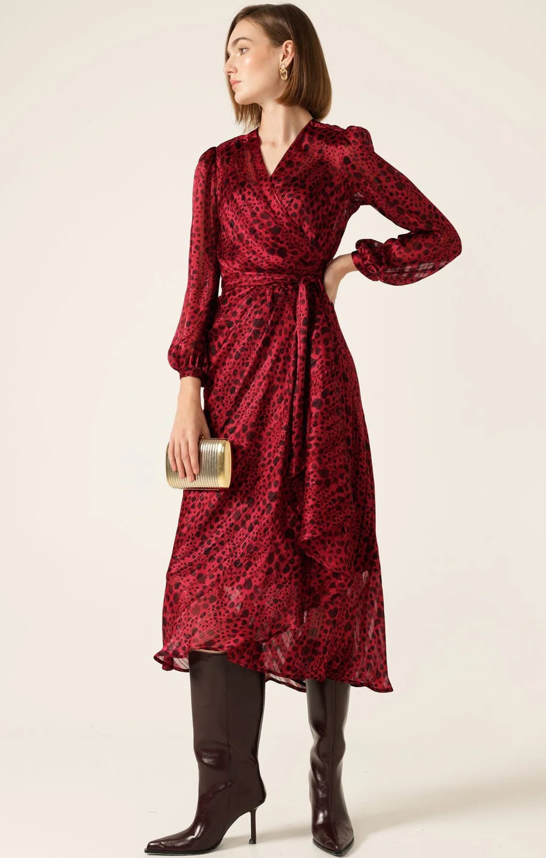 Shop Savoir Midi Wrap Dress in Red Black - Sacha Drake