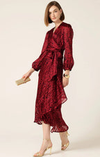 Shop Savoir Midi Wrap Dress in Red Black - Sacha Drake