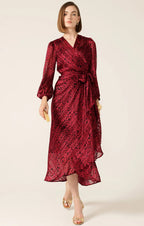 Shop Savoir Midi Wrap Dress in Red Black - Sacha Drake