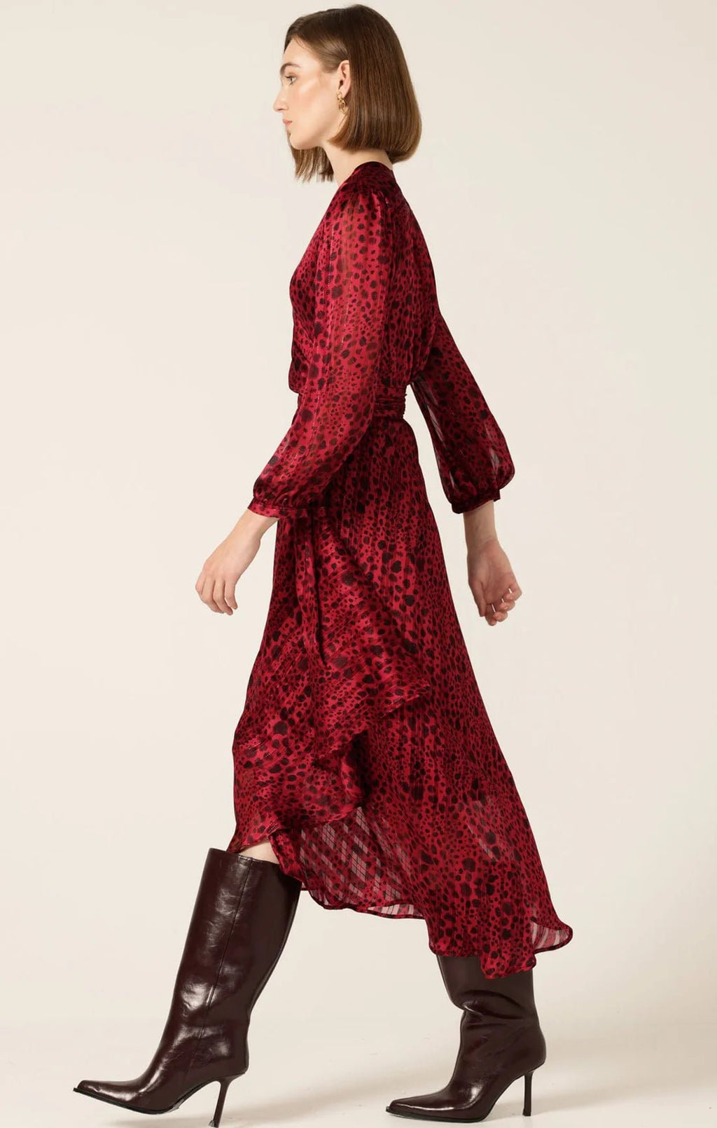 Shop Savoir Midi Wrap Dress in Red Black - Sacha Drake