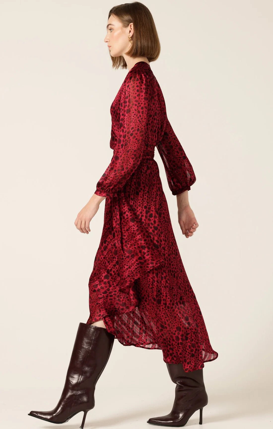 Shop Savoir Midi Wrap Dress in Red Black - Sacha Drake