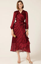 Shop Savoir Midi Wrap Dress in Red Black - Sacha Drake