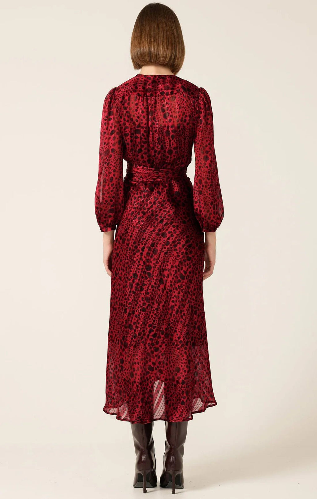 Shop Savoir Midi Wrap Dress in Red Black - Sacha Drake